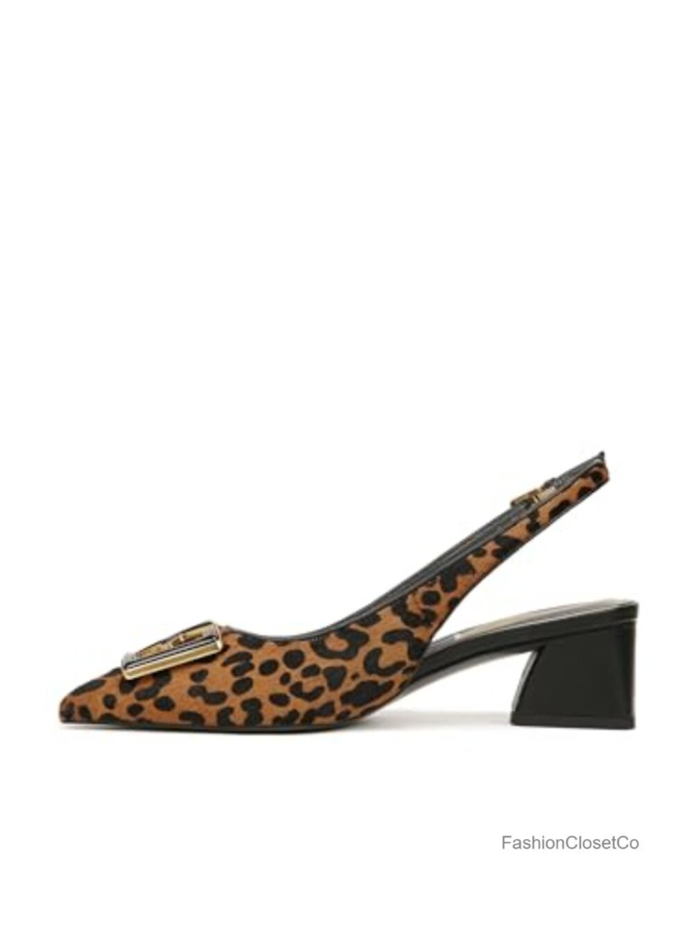 Women's Slingback Pump Pointed Toe Low Block Heel Leather Calf Hair Adjustable